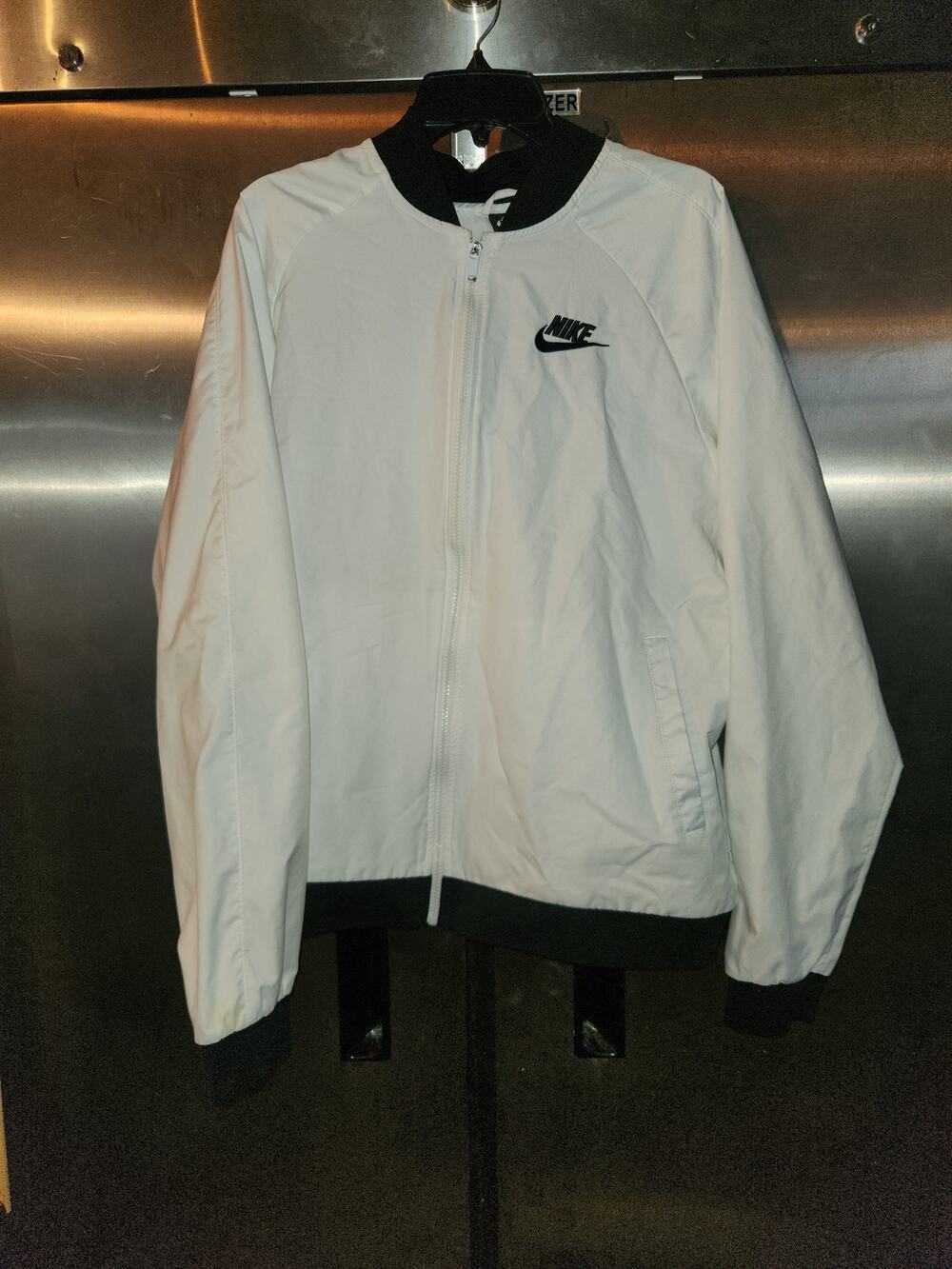 Nike Sportswear Full-Zip Track Jacket White Black Swoosh Windbreaker Sz XXL